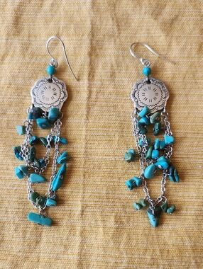 Lauren Ralph Lauren Turquoise Concho Medallion Dangle Earrings Southwestern Chip